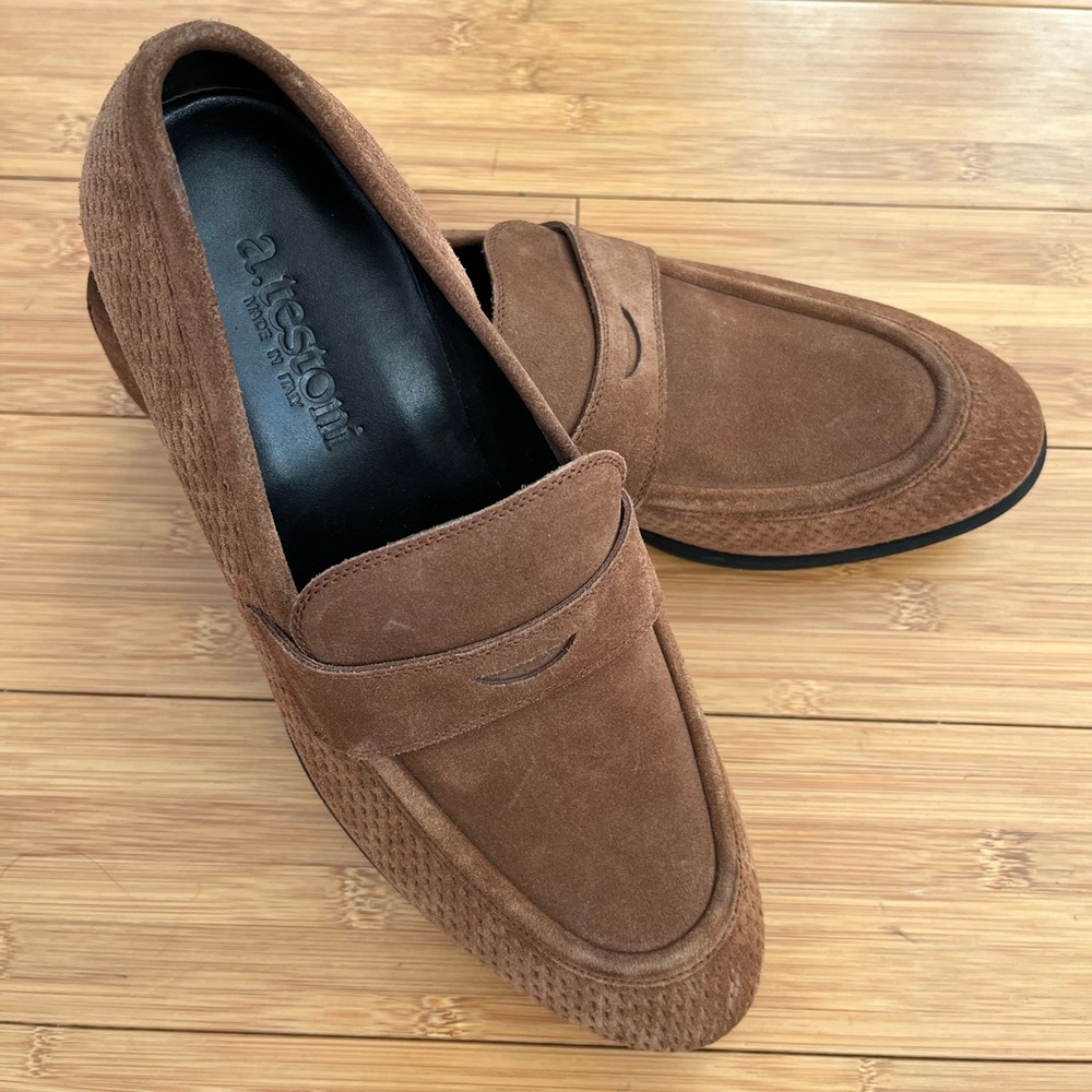 a.Testoni Men’s slip on loafers caramel leather Made in Italy